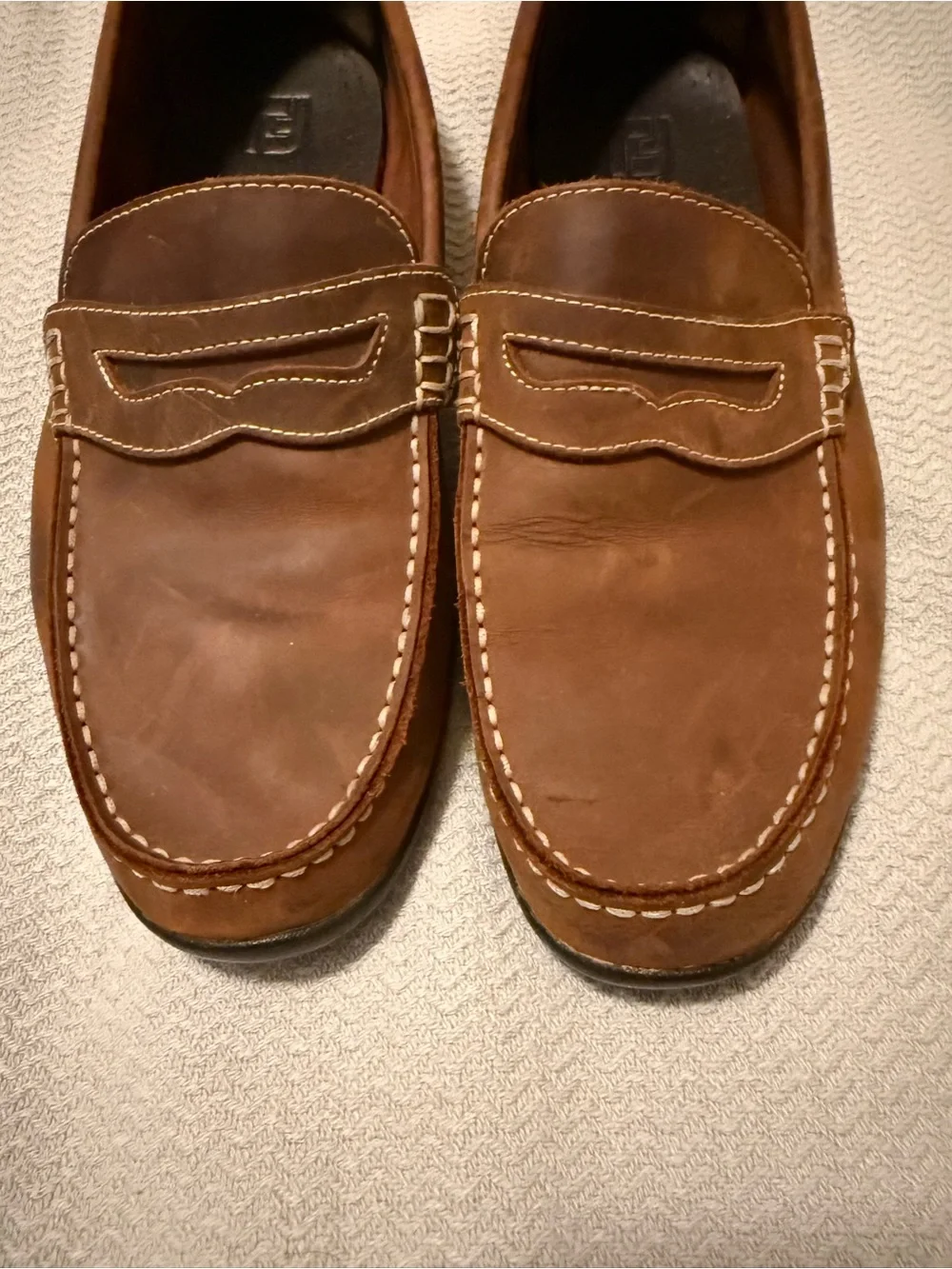 FootJoy Brown Leather Penny Loafers with Contrasting Stitch size 13